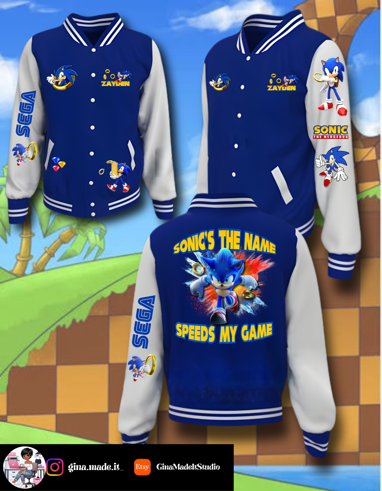Youth Sonic Varsity Jacket – Cozy, Bold & Gamer