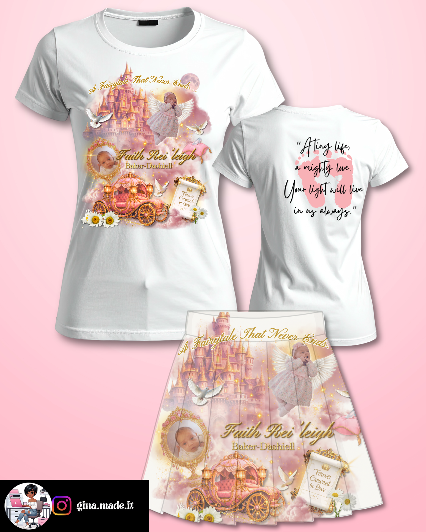 Custom Fairytale Pleated Skirt & Matching T‑Shirt Set — Personalized Tribute Outfit