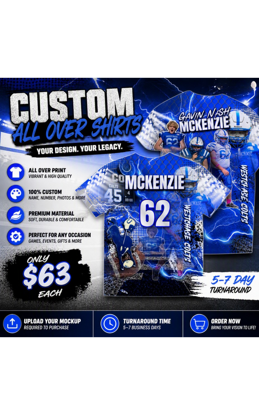 Custom All‑Over Football Shirt – Personalized Full Coverage Design - front and back